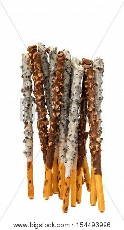 Pepero Chocolate stick cookie dessert white background