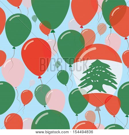 Lebanon National Day Flat Seamless Pattern. Flying Celebration Balloons In Colors Of Lebanese Flag.
