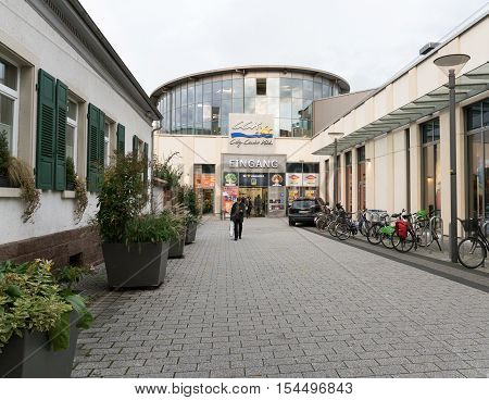 KEHL GERMANY - OCT 18 2016: Main entrance to the Edeka City Center Koehler. The Edeka Group is the largest German supermarket corporation currently holding a market share of 26%