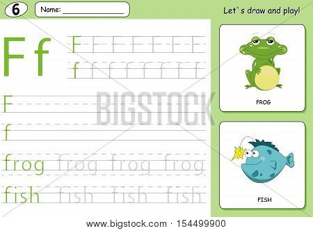 Cartoon Frog And Fish. Alphabet Tracing Worksheet: Writing A-z And Educational Game For Kids