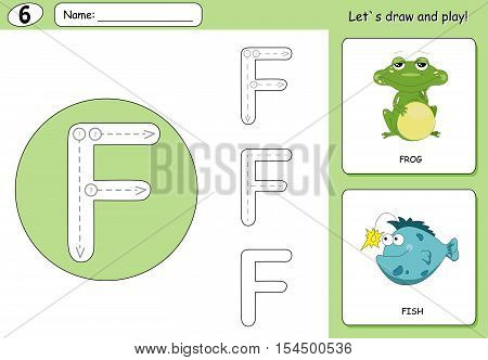 Cartoon Frog And Fish. Alphabet Tracing Worksheet: Writing A-z And Educational Game For Kids