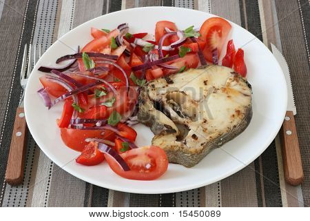 stekt gaffel-skägg med sallad