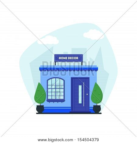 Flat Shop Store On City Background