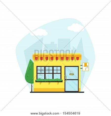 Flat Shop Store On City Background