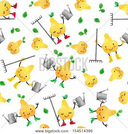 Seamless pattern with hand drawn watercolor fruits. Cute fruits isolated on white background. Seamless pattern with fruits for your design textile fabric banner cards.