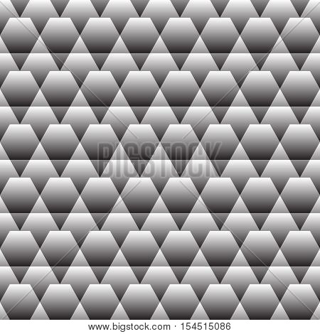 Seamless geometric vector pattern with shapes overlaping each other in rows. Black and white background. Minimalisic wallpaper.