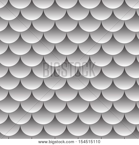 Seamless geometric vector pattern with shapes overlaping each other in rows. Black and white background. Minimalisic wallpaper.