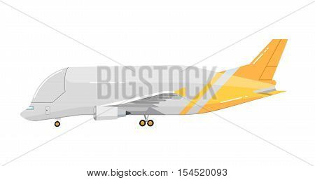 Side view of airplane isolated on white background vector illustration. Business aircraft. Passenger and freight transportation. Aircraft jet aviation. Modern airliner. Flat design style.