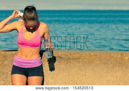 Woman Drinking Water After Sport Gym Outdoor