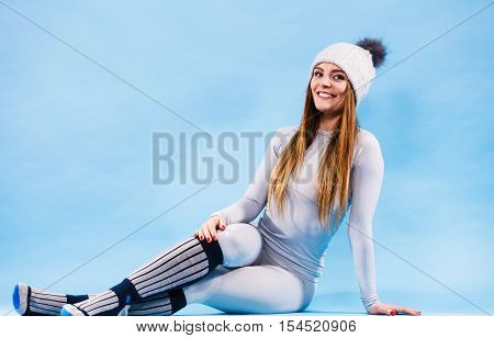 Woman In Thermal Underwear Top Ang Leggings