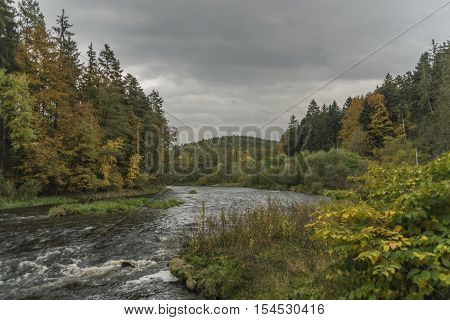 River Vltava near Divci Kamen ruin in autumn time