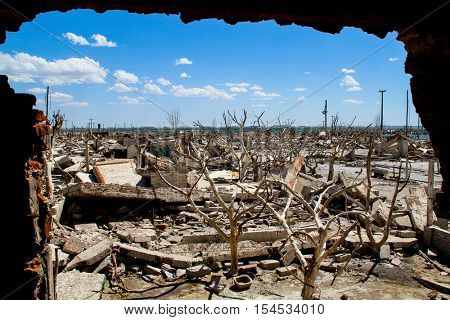 Ruins of the lost city of Epecuen in Argentina. Abandoned. 