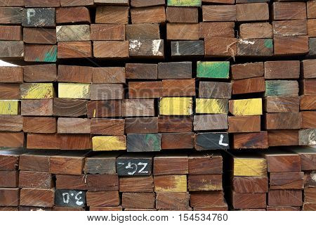 stack of square wood planks for background and texture