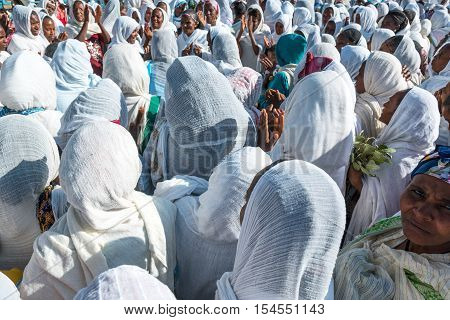 Adua Ethiopia - January 21 2016: Local faithfuls attends the annual religious celebration of Timket (epiphany)