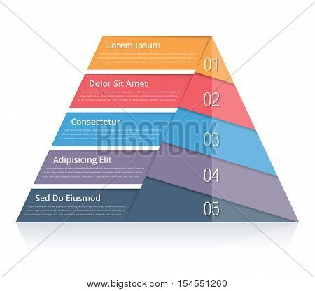 Pyramid chart with five elements with numbers and text, pyramid infographic template, pyramid diagram for presentations, vector eps10 illustration