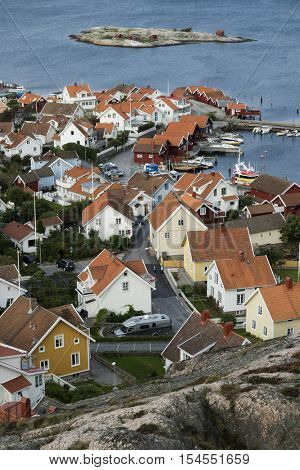 Fjallbacka, Sweden, September 16, 2016
View over the village Fjallbacka from the kungsklyftan,  Fjallbacka, Sweden, September 16, 2016