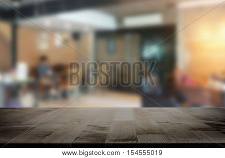 Selected Focus Empty Brown Wooden Table And Coffee Shop Blur Background With Bokeh Image. For Your P