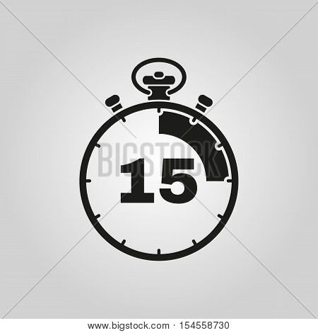 The 15 seconds, minutes stopwatch icon. Clock and watch, timer, countdown symbol. UI. Web. Logo. Sign. Flat design. App. Stock vector