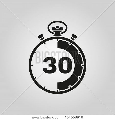 The 30 seconds, minutes stopwatch icon. Clock and watch, timer, countdown symbol. UI. Web. Logo. Sign. Flat design. App. Stock vector