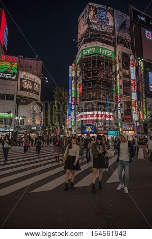 TOKYO  , JAPAN - OCTOBER 12 ,2016 : Shinjuku, Tokyo, Japan. October 12 2016
Street life and Billboards in Shinjuku's Kabuki-cho at Night.