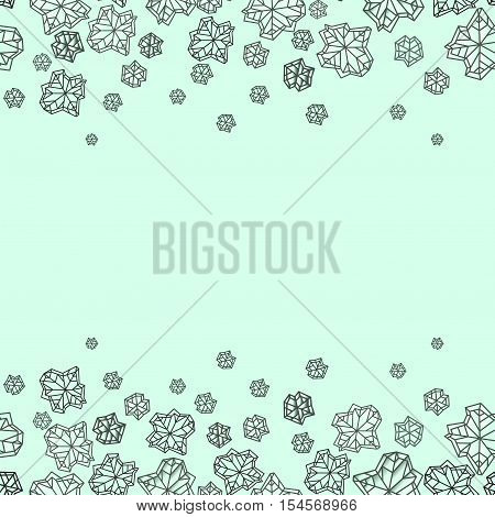 Horizontal seamless border frame. Winter polygonal trendy style snowflakes on mint green background. Winter holidays snowfall concept. Vector illustration stock vector.