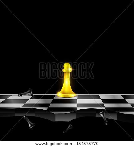 dark background and abstract chess board with golden and black figures