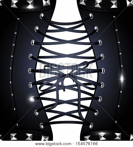 white background and abstract black lace of dark metal corset