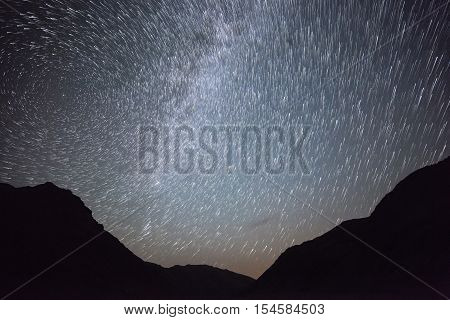 Star Trails Night Sky Cosmos Galaxy over plateau on Kackar Mountains, Turkey