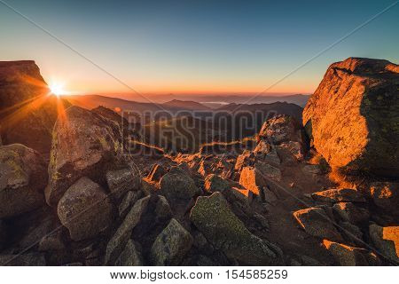Rocky Mountain Peak. Landscape at Sunset. View from Mount Dumbier in Low Tatras Slovakia.