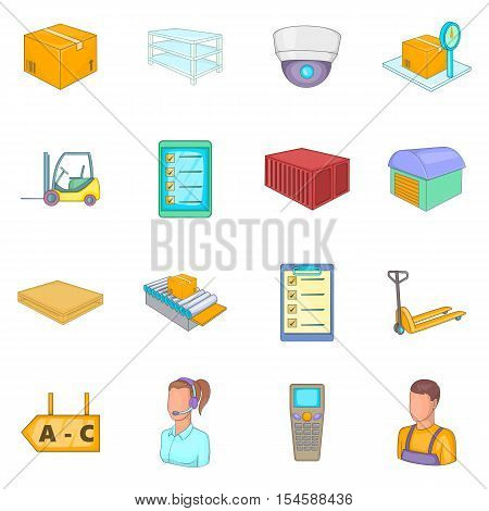 Warehouse store icons set. Cartoon illustration of 16 warehouse store vector icons for web