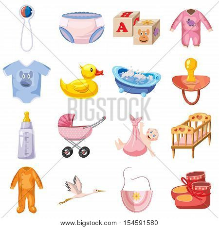 Baby born icons set. Cartoon illustration of 16 baby born vector icons for web