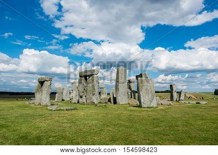 Stonehenge, England. United Kingdom. With Blue Cloudy Sky.