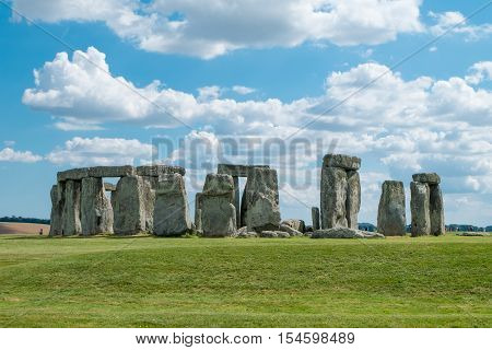 Stonehenge, England. United Kingdom. With Blue Cloudy Sky.