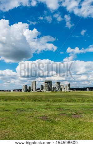 Stonehenge, England. United Kingdom. With Blue Cloudy Sky.