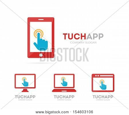 Vector click and phone logo combination. Cursor and mobile symbol or icon. Unique target and notebook logotype design template.