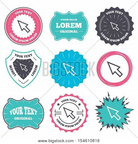 Label and badge templates. Mouse cursor sign icon. Pointer symbol. Retro style banners, emblems. Vector