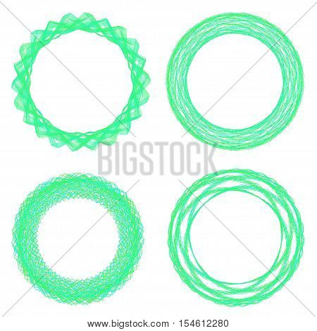 Set of mandalas. The ornament a circular geometric pattern frames spirogram. Oriental pattern. Concentric radiating graphic. Abstract circular spiral element. Vector illustration on isolated background.