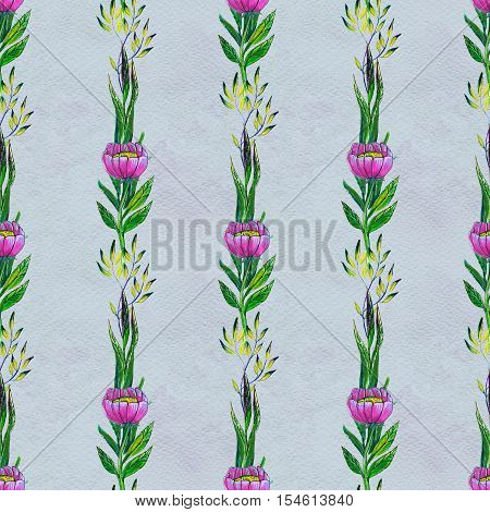 Seamless pattern with pink flowers. Floral watercolor background.