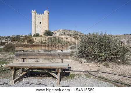 Alcala del Jucar Spain - October 29 2016: Castle of Almohad origin of the century XII take in Alcala of the Jucar Albacete province Spain