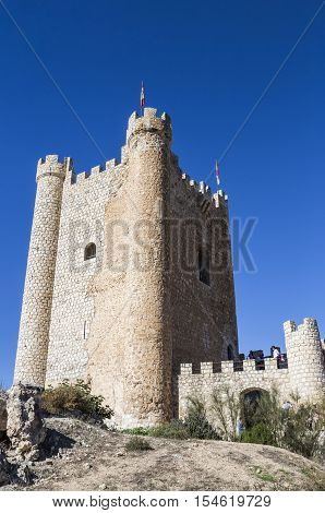 Alcala del Jucar Spain - October 29 2016: Castle of Almohad origin of the century XII take in Alcala of the Jucar Albacete province Spain