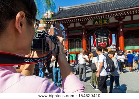 TOKYO -OCTOBER 20 : Tourist walking on the Senso-ji Temple in Asakusa Tokyo on 20 October 2016. The Senso-ji Temple in Asakusa is the most famous temple in tokyo.
