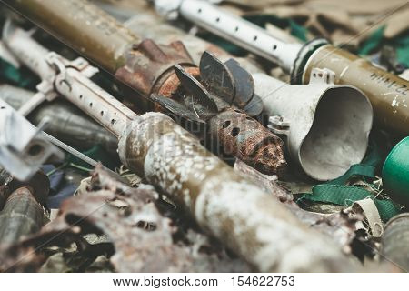 Remnants Of Shells Anti-tank Rocket Propelled Grenade Launcher And High Mobility Artillery Rocket Sy