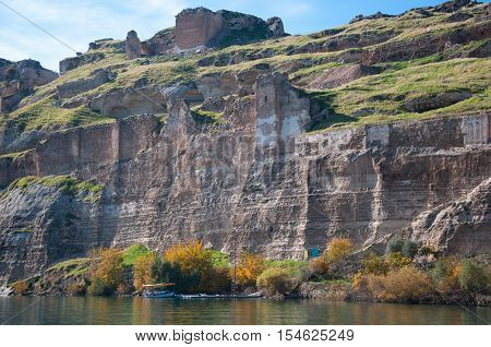 Gaziantep, Turkey - December 08, 2014: Abandoned castle (Rum Kale) in Halfeti