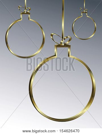 a set of Christmas balls gold color with ornament of snowflakes and silhouettes of the bows