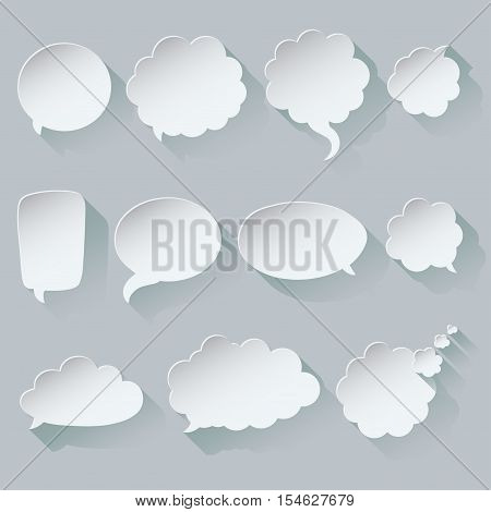 Infographic design with white communication bubbles on the grey background.