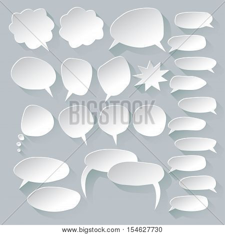 Infographic design with white communication bubbles on the grey background.