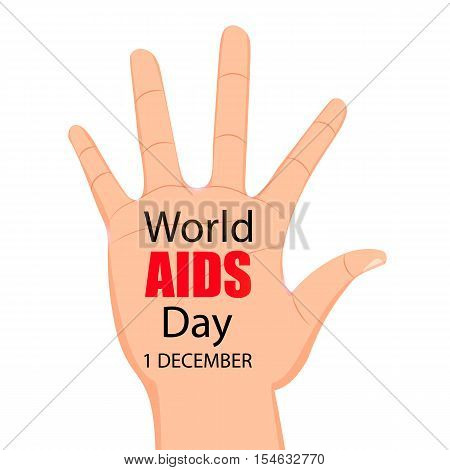 Hand with the words Stop AIDS. Worlds Aids day card 1 december in cartoon style