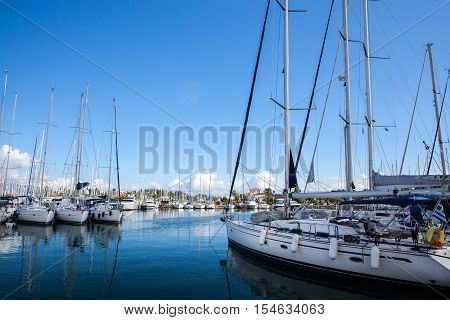 White yachts. Boat harbor in Gouvia, Corfu Greece