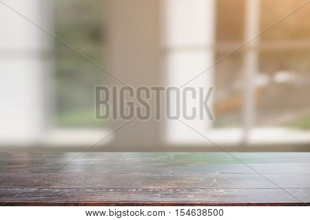 window in room and wood deskproduct montage displaywindow background