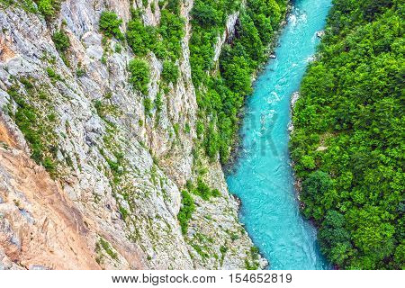 Green hills and mountain river. Natural landscape, Montenegro